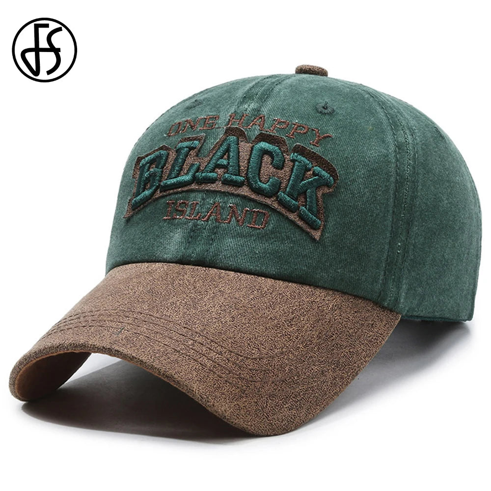 Gorra de béisbol FS Green Brown Letter para hombres, gorra snapback de hip-hop para mujeres, gorra vintage de camionero callejero, gorra de golf de moda