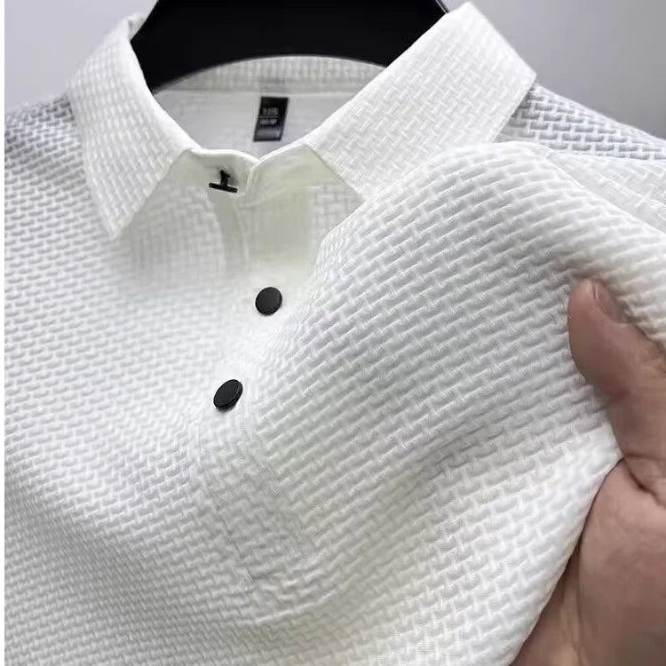 Polo Soie Glacée Homme Manches Courtes — Respirant Creux Mode Affaires Été