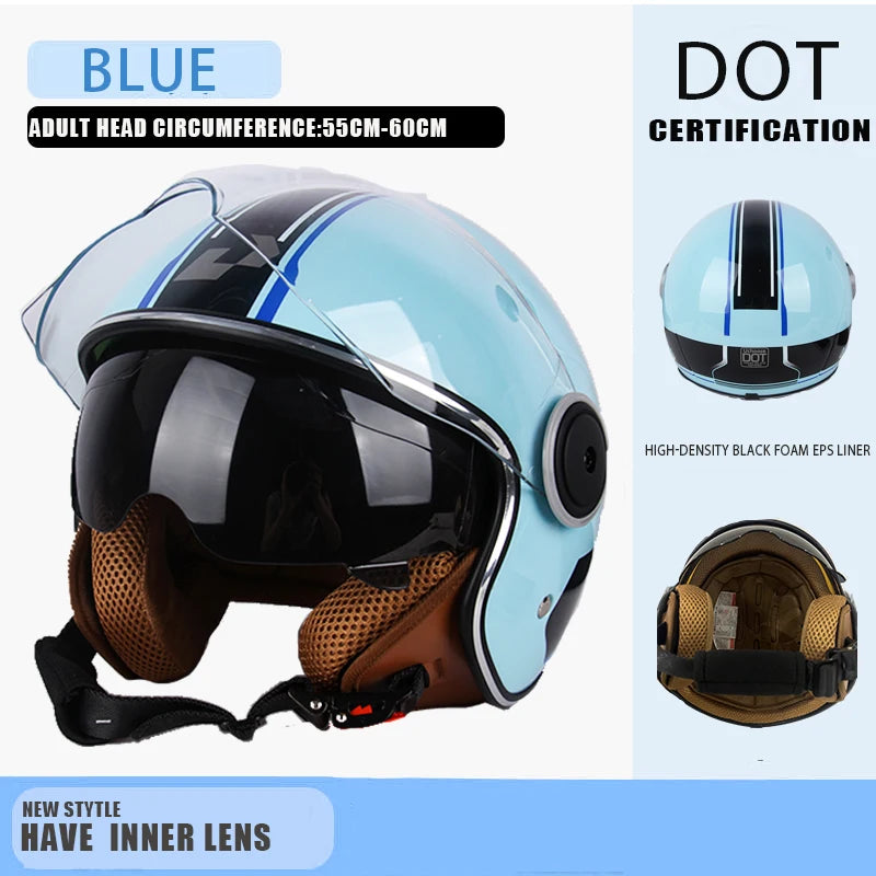 DOT - Vintage Open Face Motorcycle Helmet, Retro 3/4, Cruise, for Men and Women