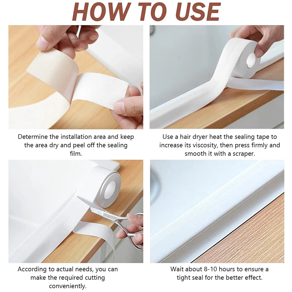 Bande de calfeutrage de bain auto-adhésive en PVC, 3.2M, résistant à l'huile, autocollant mural d'angle de bord d'évier de cuisine, bande d'étanchéité étanche pour toilettes