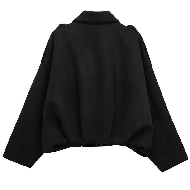 HXAO femmes Bomber veste revers fermeture éclair manches longues veste en daim femmes 2025 haute rue recadrée vestes de course manteaux vêtements d'extérieur