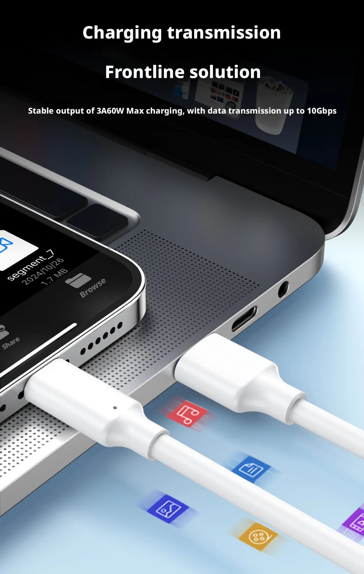 Câble USB 3.2 Type-C vers USB-A 10 Gbps 60W — Charge rapide & Transfert de données