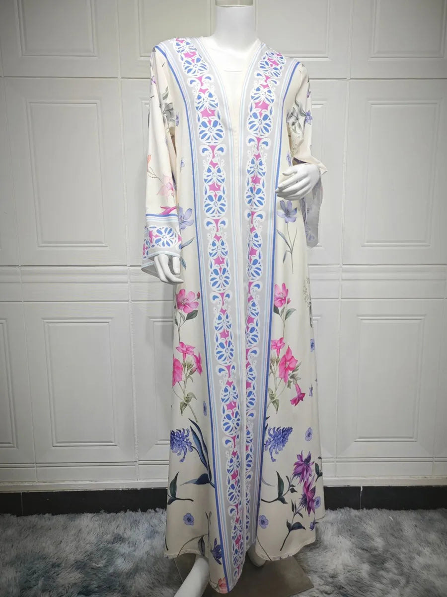 Femmes musulmanes dubaï Abaya luxe imprimé fleuri Kimono Cardigan Hijab Robe longue caftan Ramadan Robe Femme Islam vêtements Kebaya