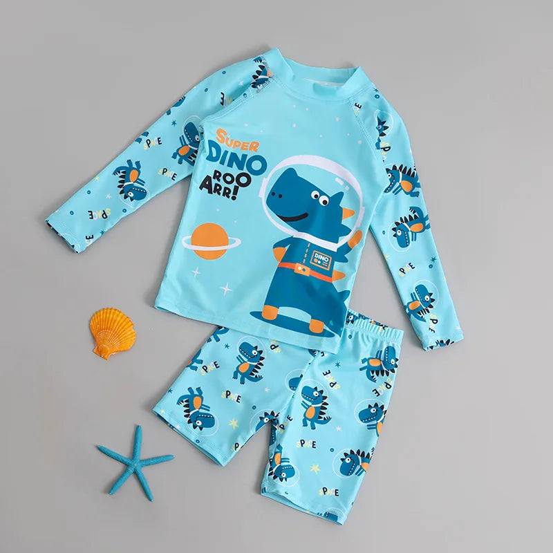 Garçons filles dessin animé mignon maillots de bain printemps été plage vêtements ensemble Protection solaire à manches longues maillots de bain enfants maillot de bain