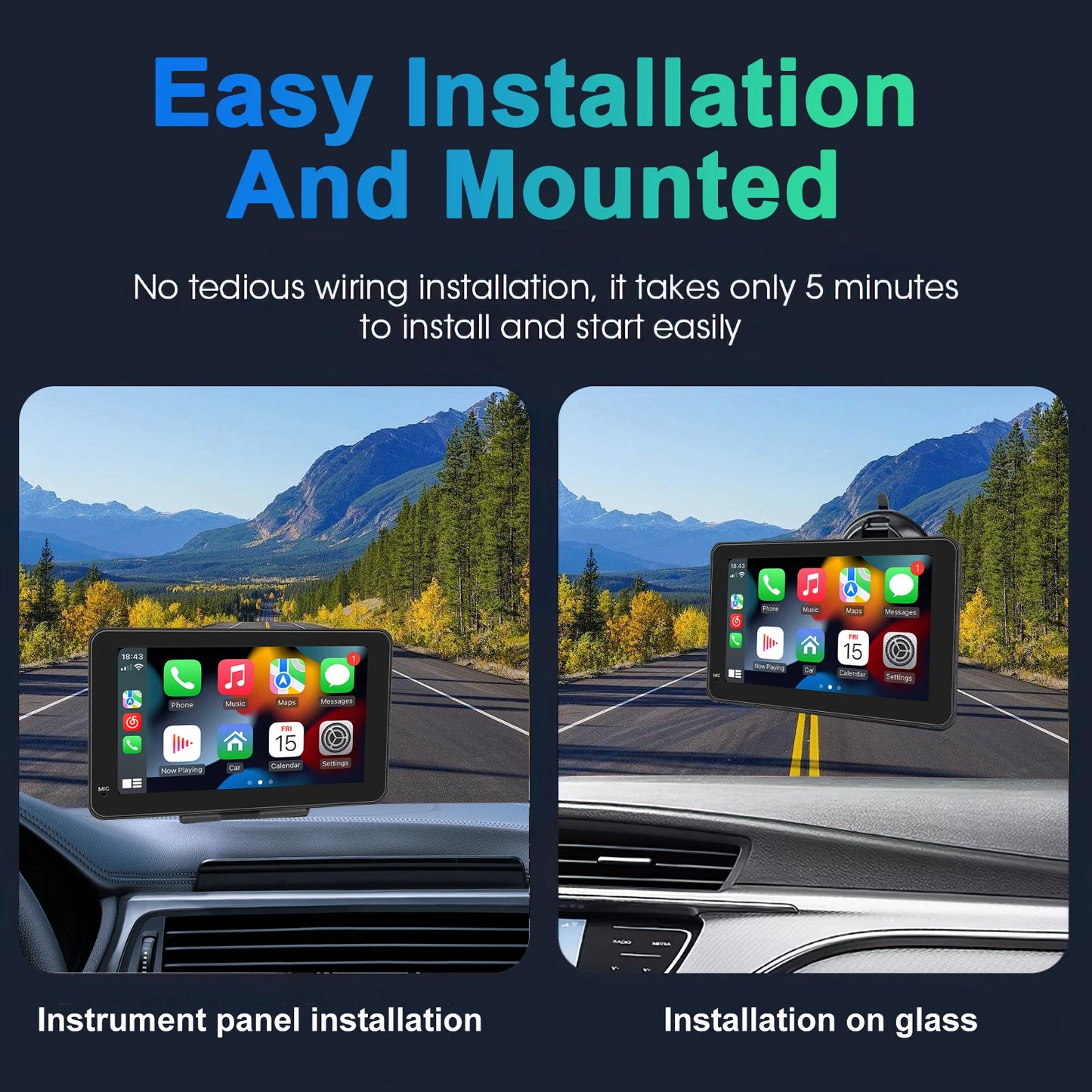 Pantalla táctil portátil de 7 pulgadas IPS CarPlay Android Auto, radio para coche, reproductor de video multimedia, navegación GPS, WiFi, cámara de marcha atrás