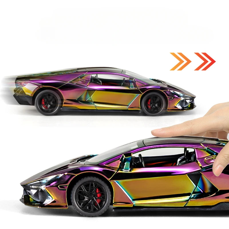 Simulación 1:24 Lamborghini Revuelto Supercoche con luz y sonido para niños, regalo de cumpleaños, coche en miniatura, decoración del hogar