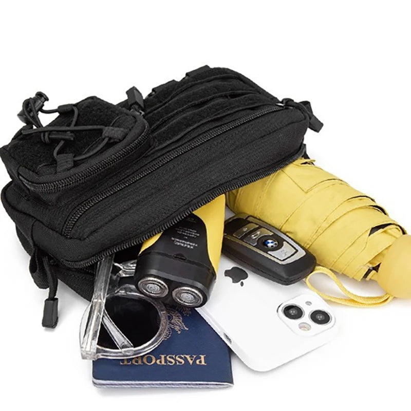 Pochette d'administration horizontale tactique Molle avec poche avant à cordon, pochette modulaire EMT, sac de rangement utilitaire EDC, sac de taille d'extérieur