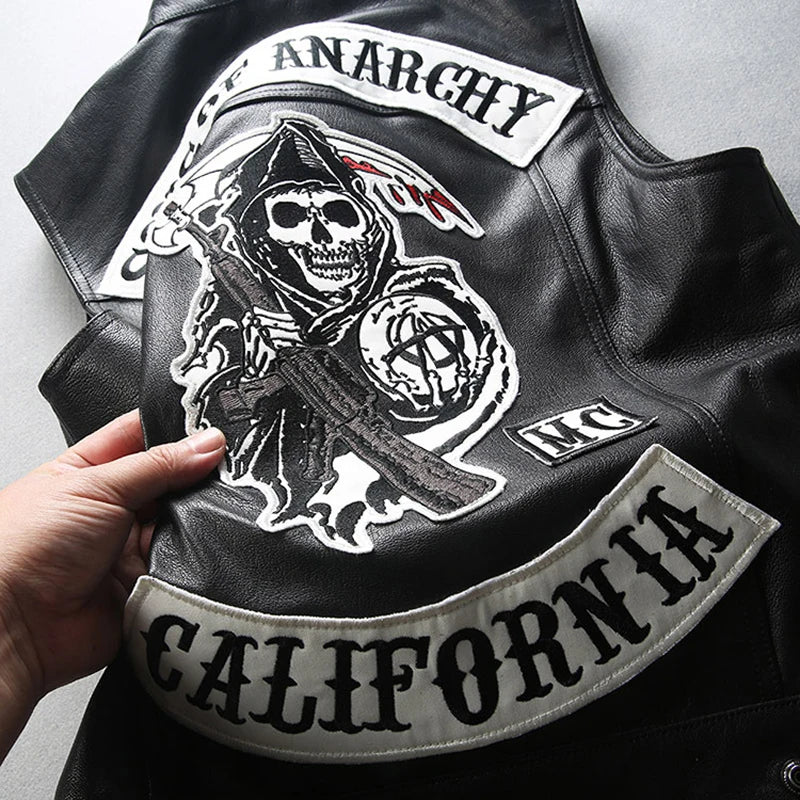 Hombres Moto Primavera Chaquetas SOA Punk Negro Motocicleta Chaleco Hijos de la Anarquía Cuero Moto Chaqueta Chaleco