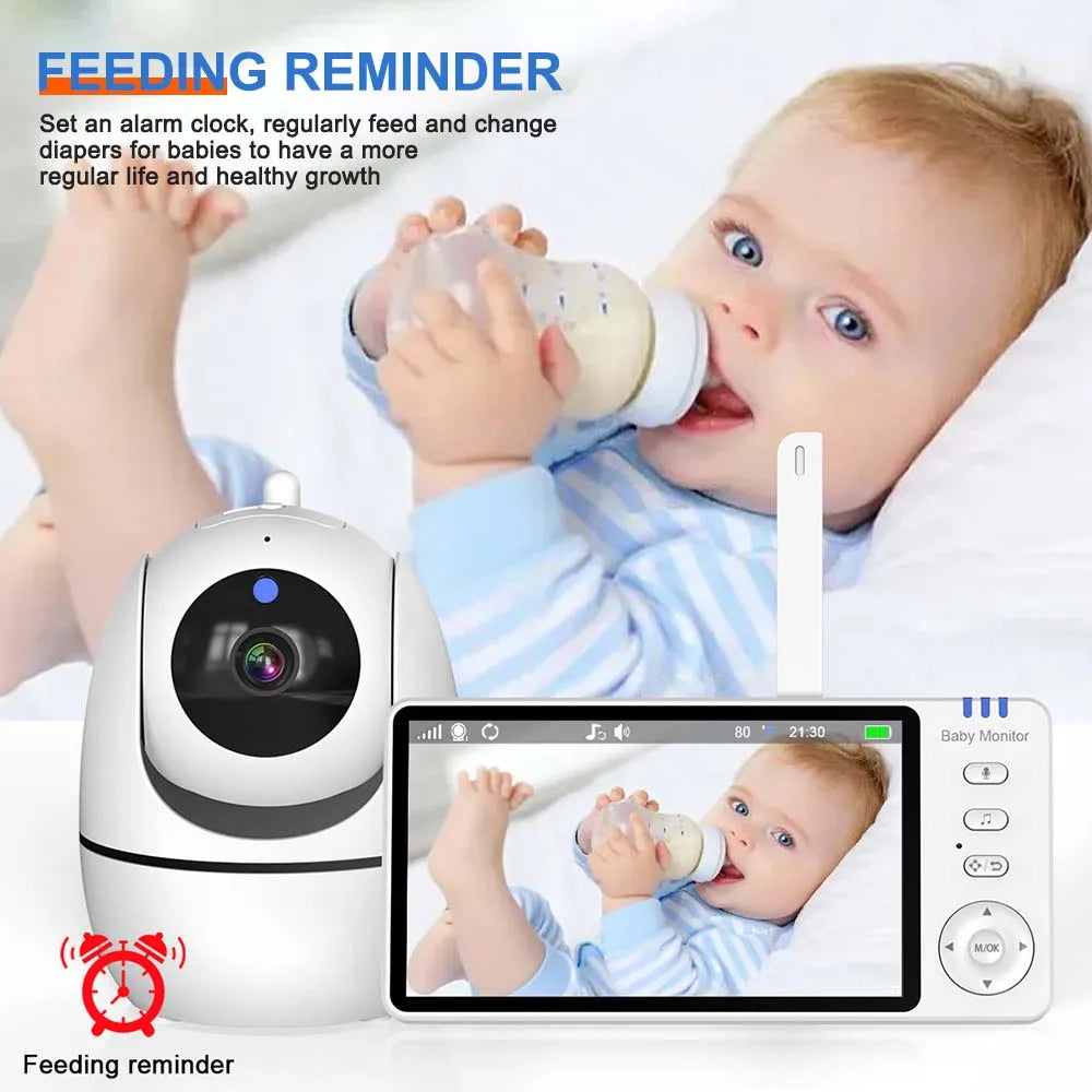 5-inch Video Baby Monitor with Camera, PTZ Zoom, Security Protection, Surveillance Cameras, Temperature Sensor, Lullaby
