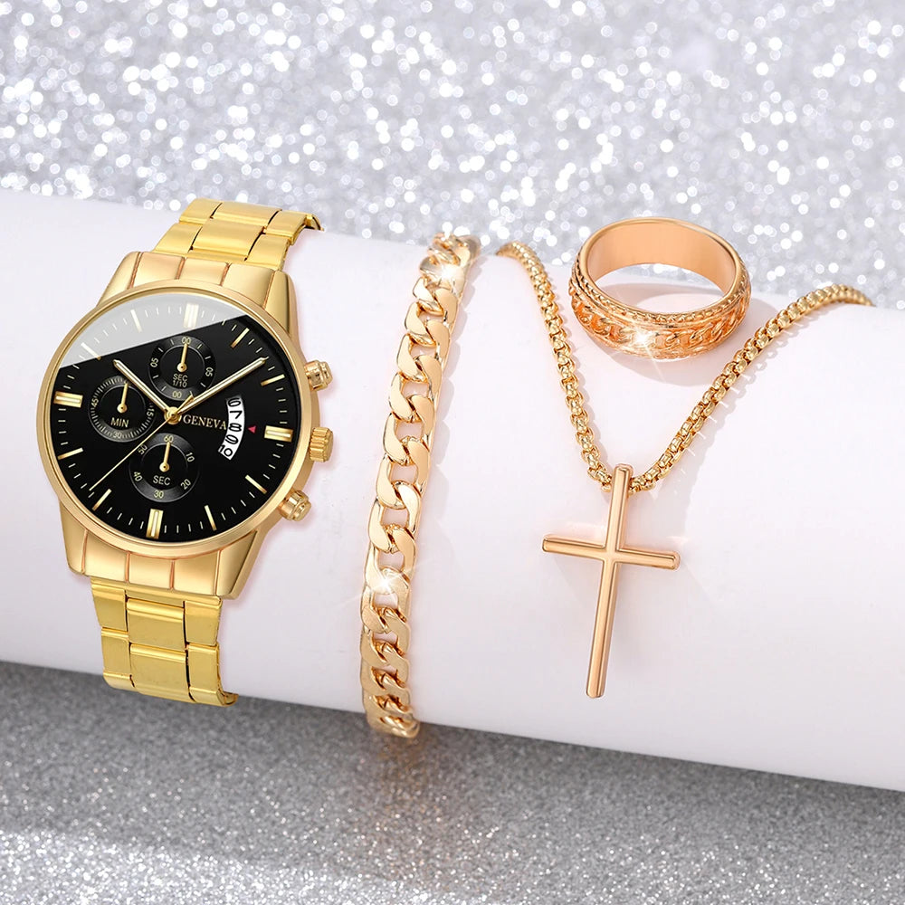 Montre Quartz Acier Inoxydable Homme — Calendrier Affaires Bracelet
