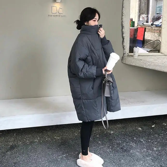 Manteau d'hiver décontracté en coton pour femme, coupe ample coréenne, longueur moyenne, style Hong Kong, vêtement d'extérieur tendance