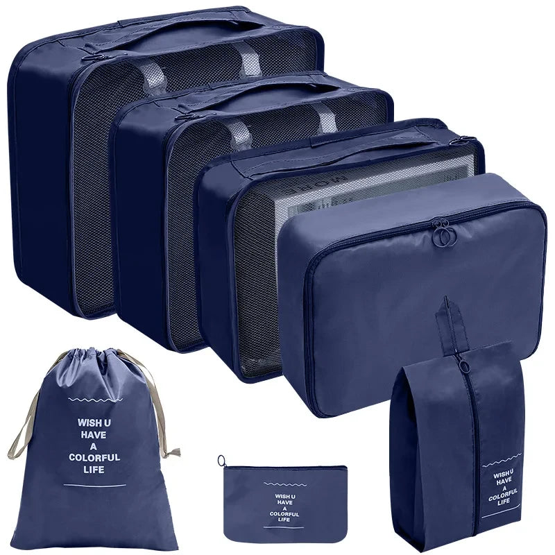 7/8/9/10 pièces ensemble organisateur de voyage sacs de rangement valise emballage Cubes ensemble étuis Portable bagages vêtements chaussure bien rangé pochette pliante