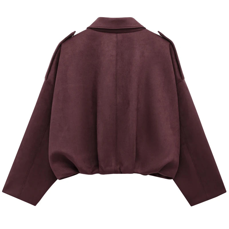 HXAO femmes Bomber veste revers fermeture éclair manches longues veste en daim femmes 2025 haute rue recadrée vestes de course manteaux vêtements d'extérieur