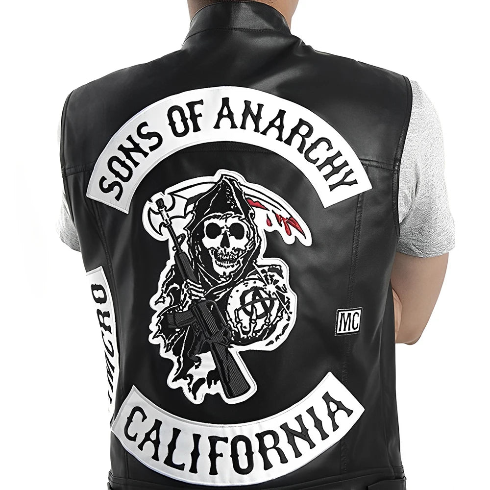 Hombres Moto Primavera Chaquetas SOA Punk Negro Motocicleta Chaleco Hijos de la Anarquía Cuero Moto Chaqueta Chaleco