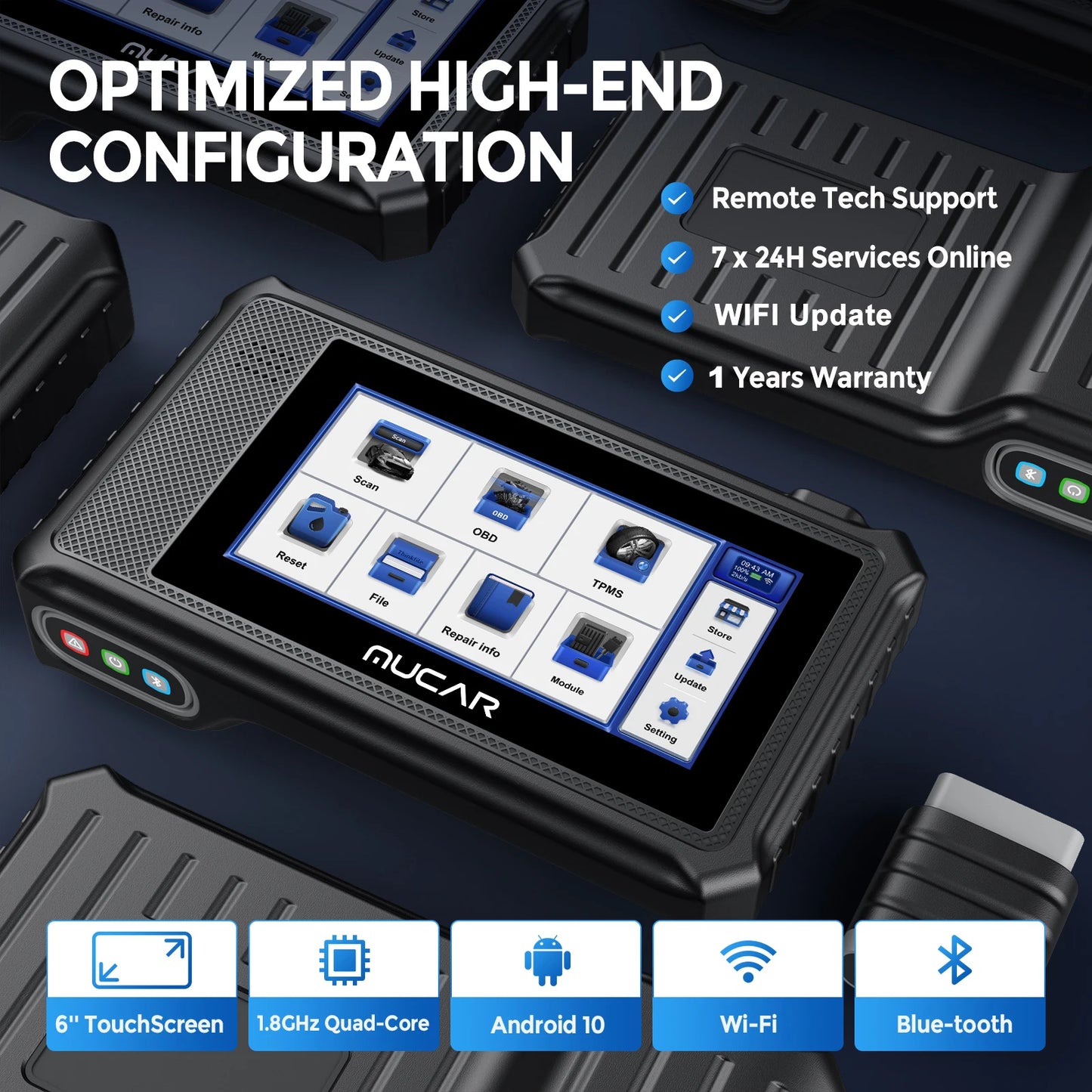 MUCAR VO6 - Car Diagnostic Tools, Full System Automatic, 28 Resets, Maintenance ug F TCM Airbag ABS IMMO, Free Lifetime Update, UAE OBD2