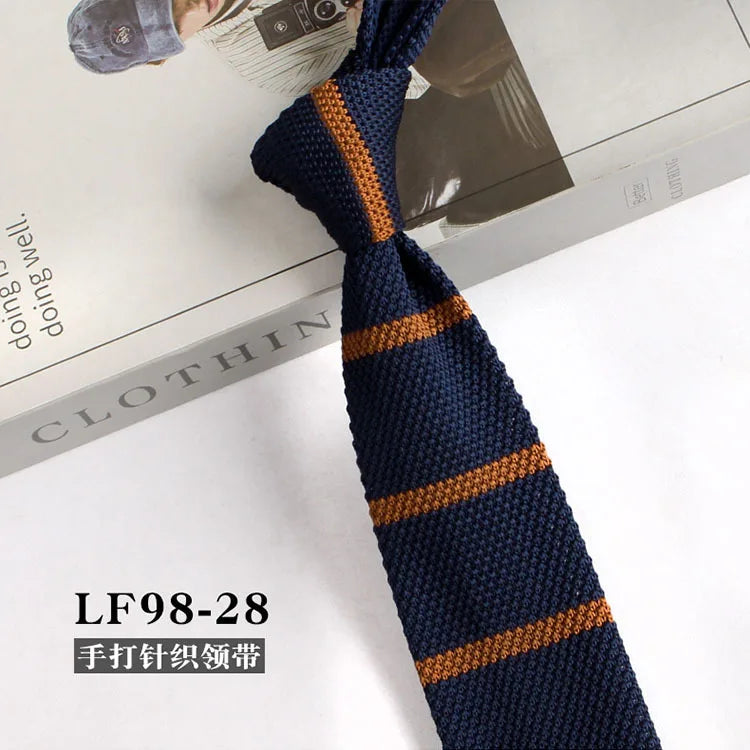 Cravates tricotées rayées pour hommes, rétro étroit, Style coréen, chemises décontractées, accessoires, costume, cravate