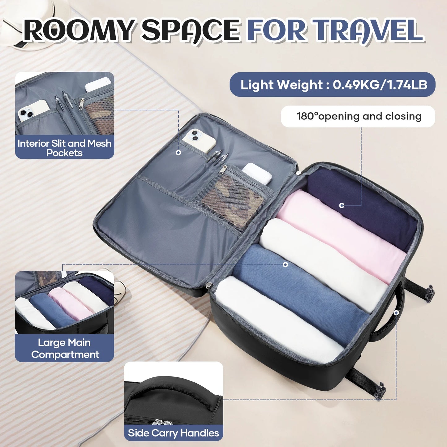 Sac à dos de voyage cabine avion 40x30x20 — étanche, ordinateur portable, bagage à main