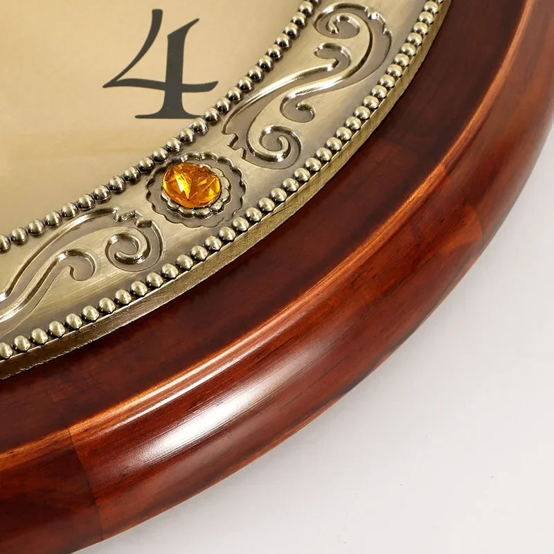 Reloj de pared de madera de lujo de Metal Retro estilo nórdico americano dorado relojes de pared silenciosos para dormitorio Shabby Chic sala de estar Reloj de regalo