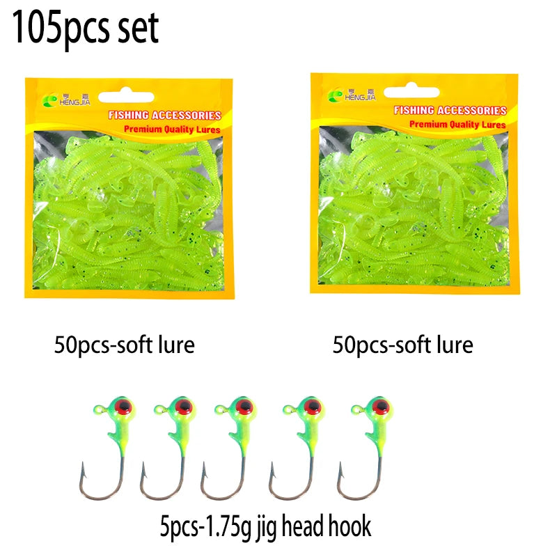 Hengjia 10-50pcs/lot 4.5CM Small Soft Silicone T-Tail Worm Swimbait Lure Fishing Tackle for Carp Black-bass Pike