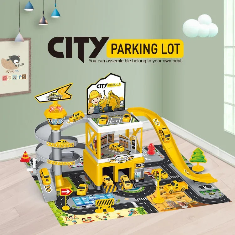 Coches ferroviarios Parking de bricolaje ensamblado pista inercia coche ingeniería vehículo coche pista para niños niños regalos de cumpleaños