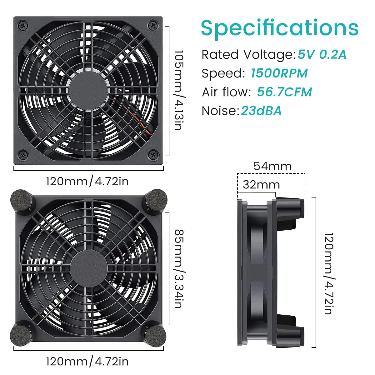 Ventilateur de boîtier d'ordinateur alimenté par USB 120mm 5V, refroidisseur de châssis silencieux pour routeur TV chat, vis de refroidissement, filet de protection 12cm