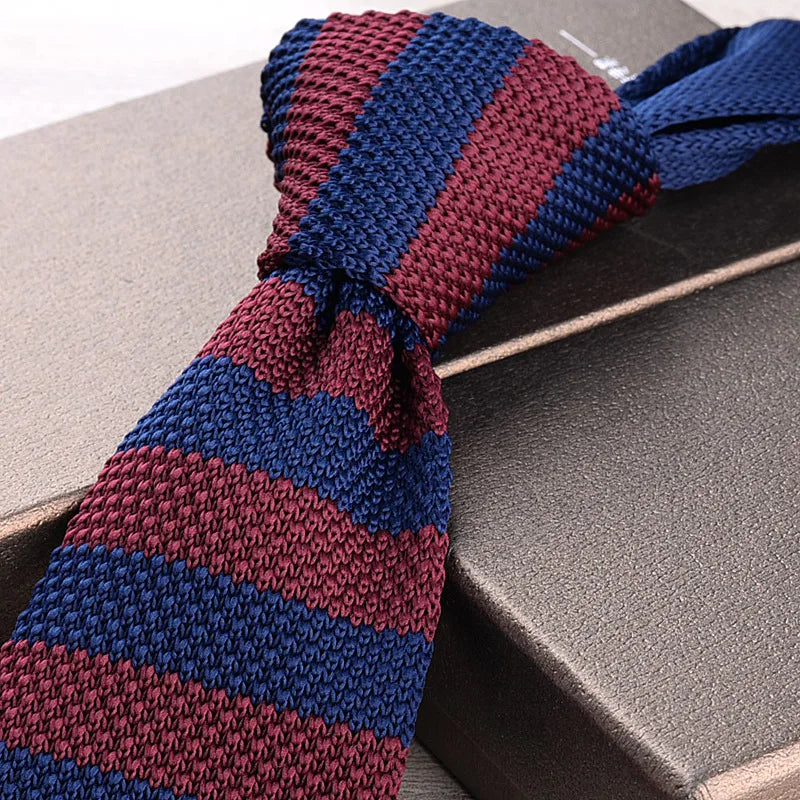Men's Casual British Style Retro Striped Knitted Ties Formal Business Navy Red Brown Handmade Ties Tuxedo Neckties