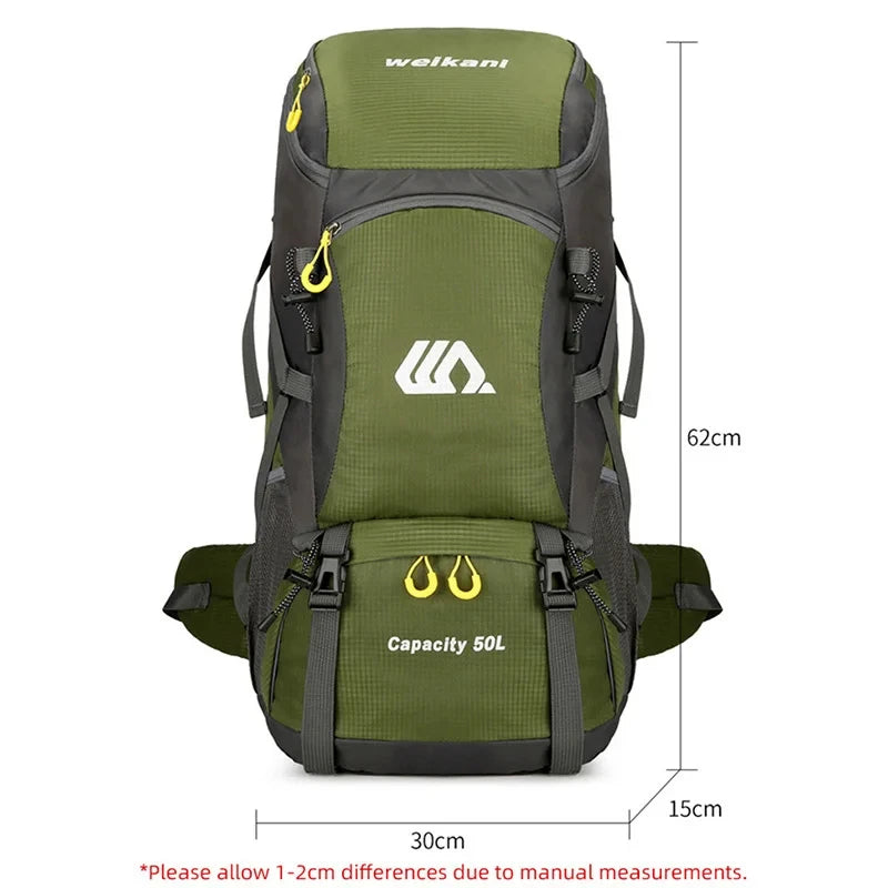 Sac à dos d'escalade en nylon pour homme, sac à dos de camping, sac à dos de randonnée, sports de plein air, canadisme, trekking initié, sac à dos de voyage, 50l
