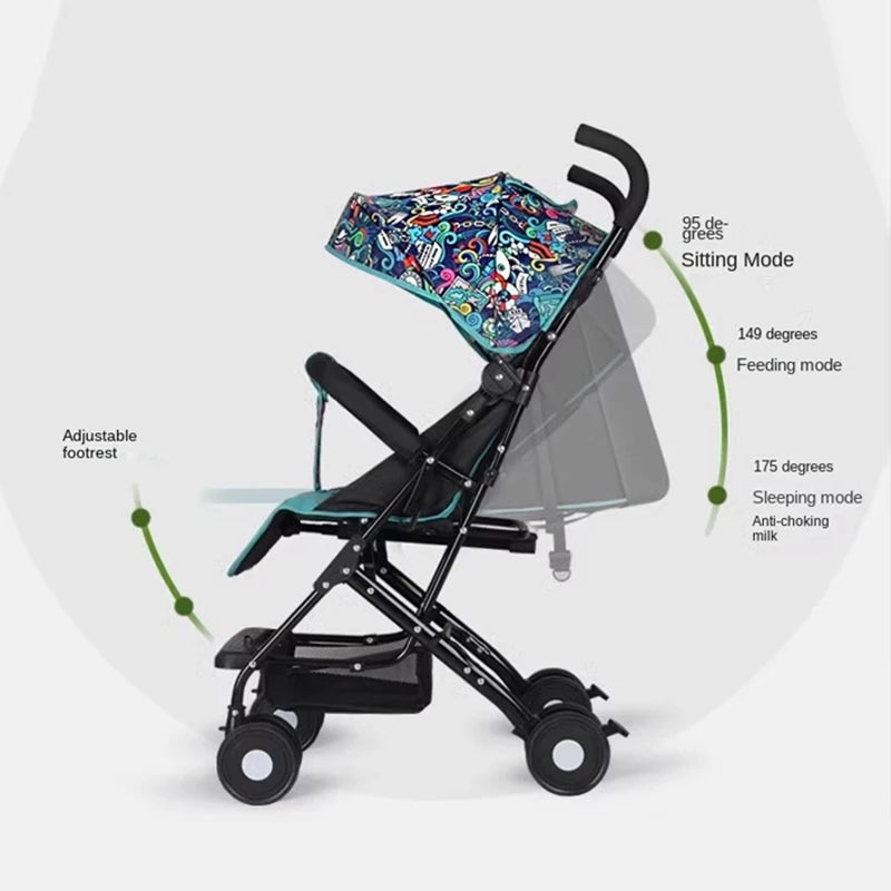 Buggy de bebé, se puede sentar o tumbar, medallón plegable ligero, paraguas, cochecito de bebé de 0 a 3 años, silla de paseo para niños