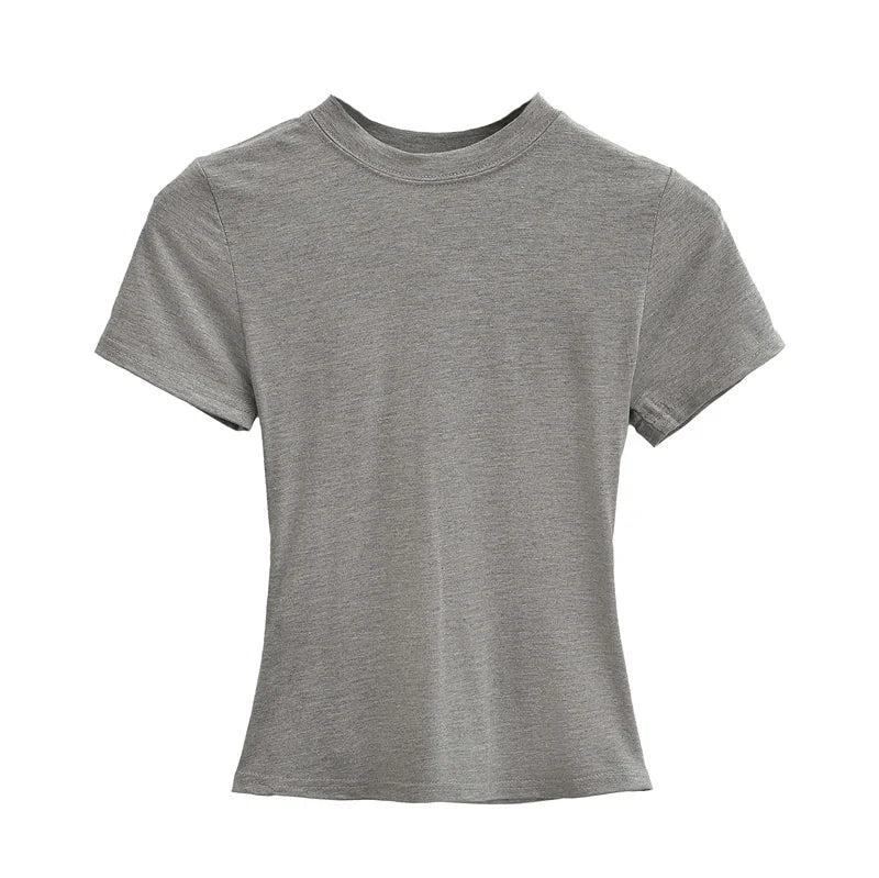 Camiseta de manga corta para mujer, casual, de alta calidad, sexy, ajustada, a la moda, de color liso, ropa y2k, 2024