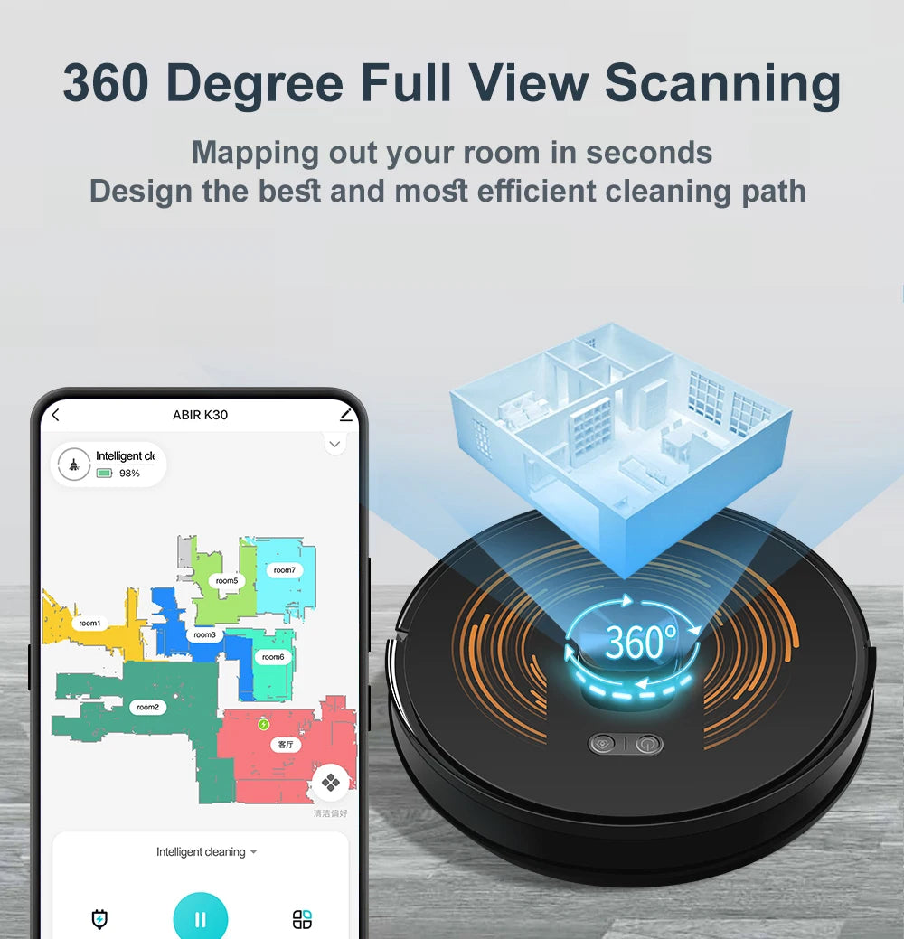 ABIR-Robot aspirador K30, estación de vaciado automático, láser Lidar, succión de 6000 Pa, mapeo multisuperficie, aparato seco compatible con hogar inteligente