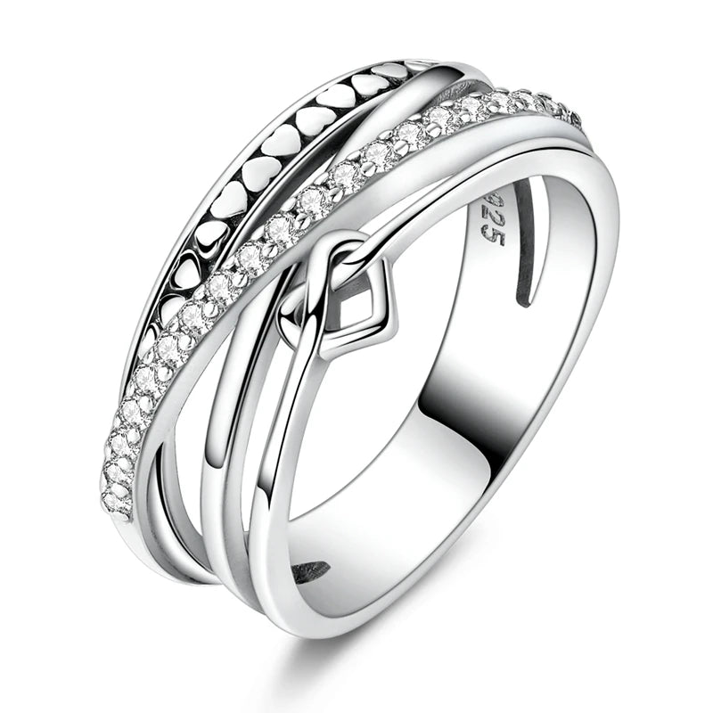 Anillos de plata 925, línea entrelazada, anillos enrollados geométricos de circonita, compromiso romántico, boda, San Valentín, joyería fina, regalo