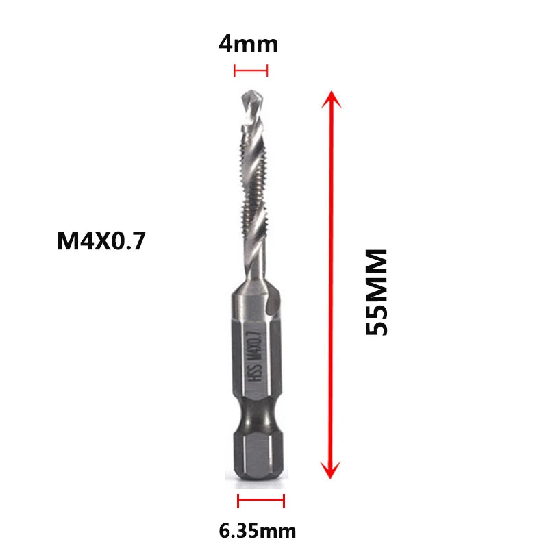 Forets tarauds plaqués titane tige hexagonale HSS — M3, M5, M6, M8, M10, outils à main
