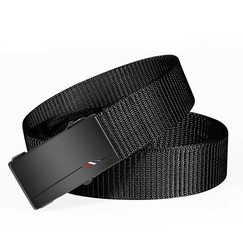 Men's Nylon Belt, Casual Woven Canvas, Breathable, Automatic Buckle, Outdoor Sports Strap, Fashionable Jean Belt