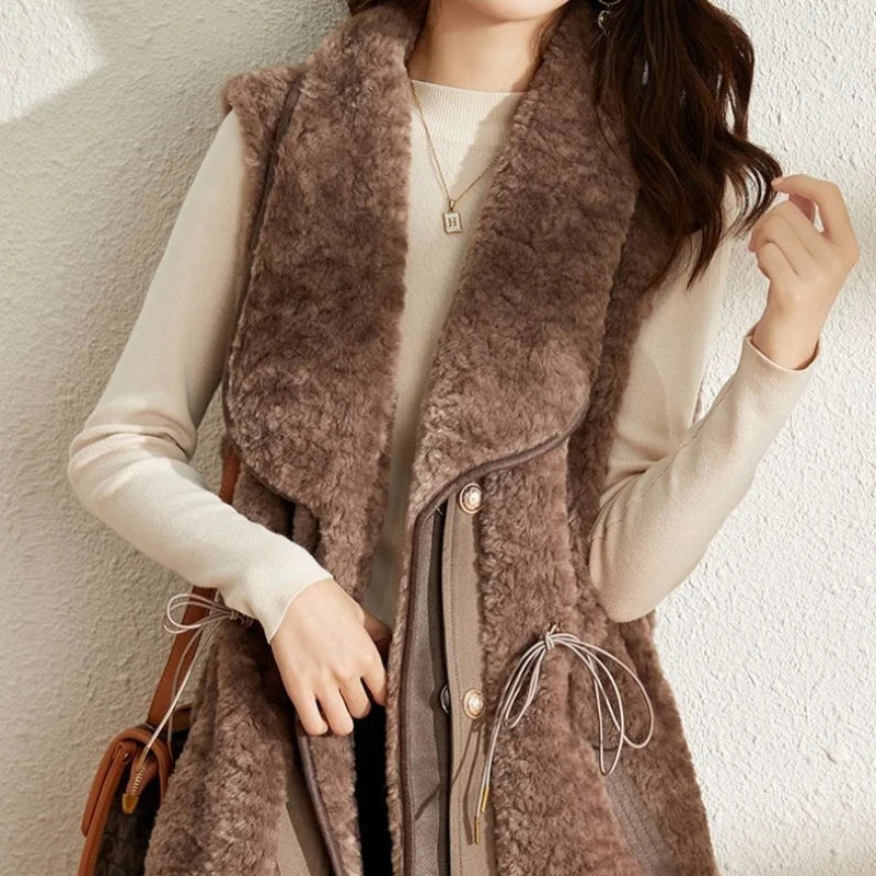 Chalecos de piel de cordero para mujer, Wstring de proximidad, chalecos elegantes de otoño para mujer, nueva colección