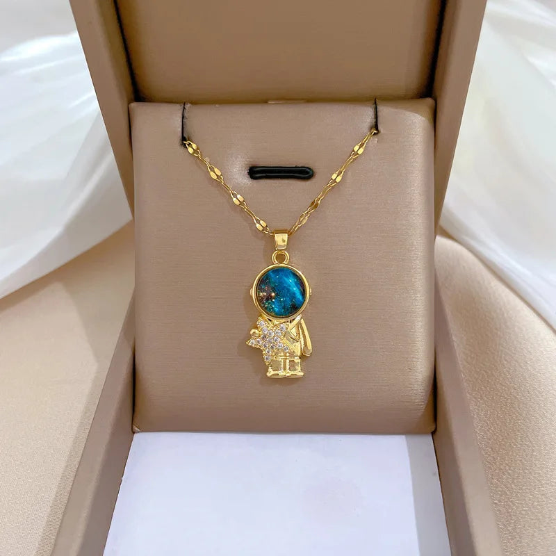 Collar de la serie Star Series para mujer, acero de titanio de lujo ligero, documento en oro, colgante de astrónomo planeta luna, collares de la presidencia, joyas de regalo