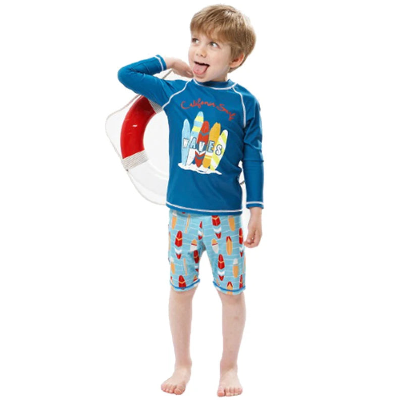 2025 garçons maillot de bain deux pièces ensemble 3 à 4 5 6 7 8 9 10 11 12 ans enfant en bas âge requin imprimé Infantil à manches longues enfants maillots de bain