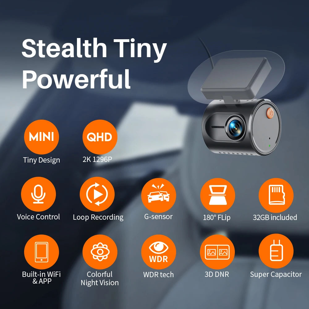 MINI3 Gen2 KAWA - Pequeña cámara de salpicadero para coche DVR, grabadora de vídeo automática, 2K WiFi y APP/control por voz, visión nocturna 2025 - Nueva Dashcam mejorada