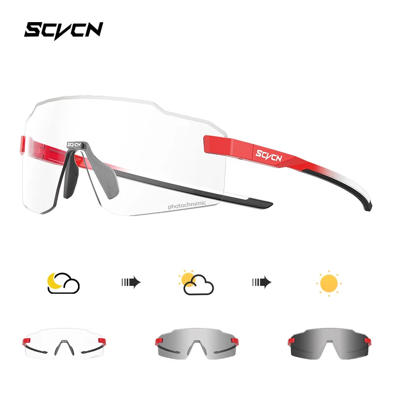 Lunettes de cyclisme photochromiques SCVCN pour hommes et femmes, lunettes de vélo de route et de VTT, lunettes de randonnée décontractées, coupe-vent