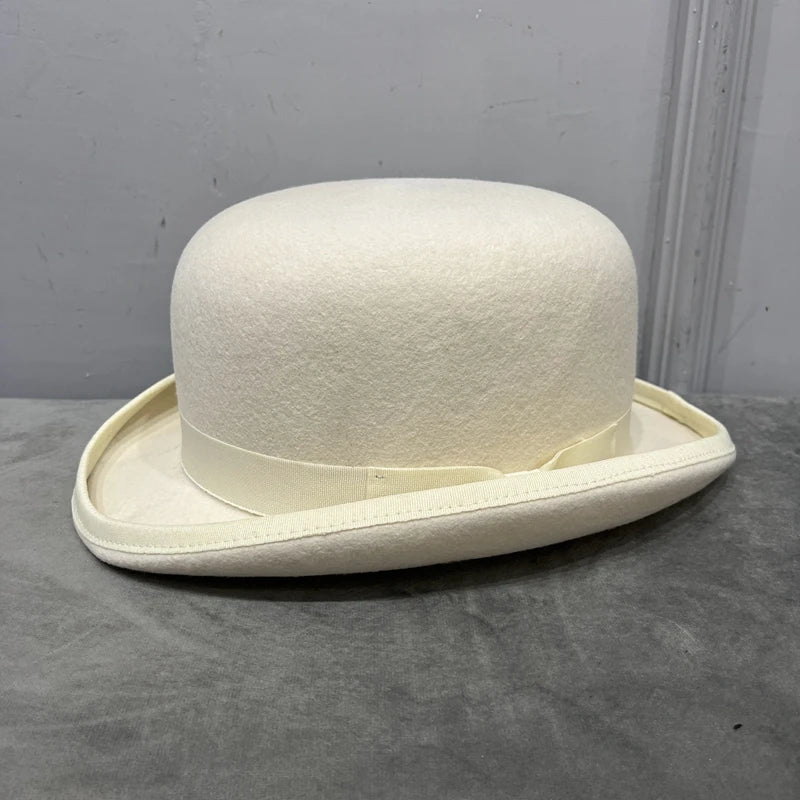 Chapeau melon en laine billycock feutre pour hommes — ceinture, bord roulé