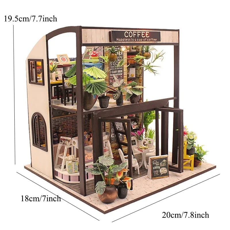 Casa de muñecas de madera, modelo de jardín, puzle 3D, kits de construcción para montar, juguetes, decoración de dormitorio con luces LED, regalo para casa de muñecas, bricolaje
