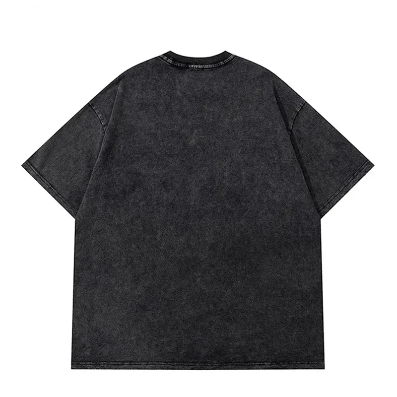 2025 Washed Vintage T-Shirts Street Hip Hop Retro Punk T-Shirt Women Harajuku Casual Cotton Short Sleeve Acid Wash T-Shirts Tops