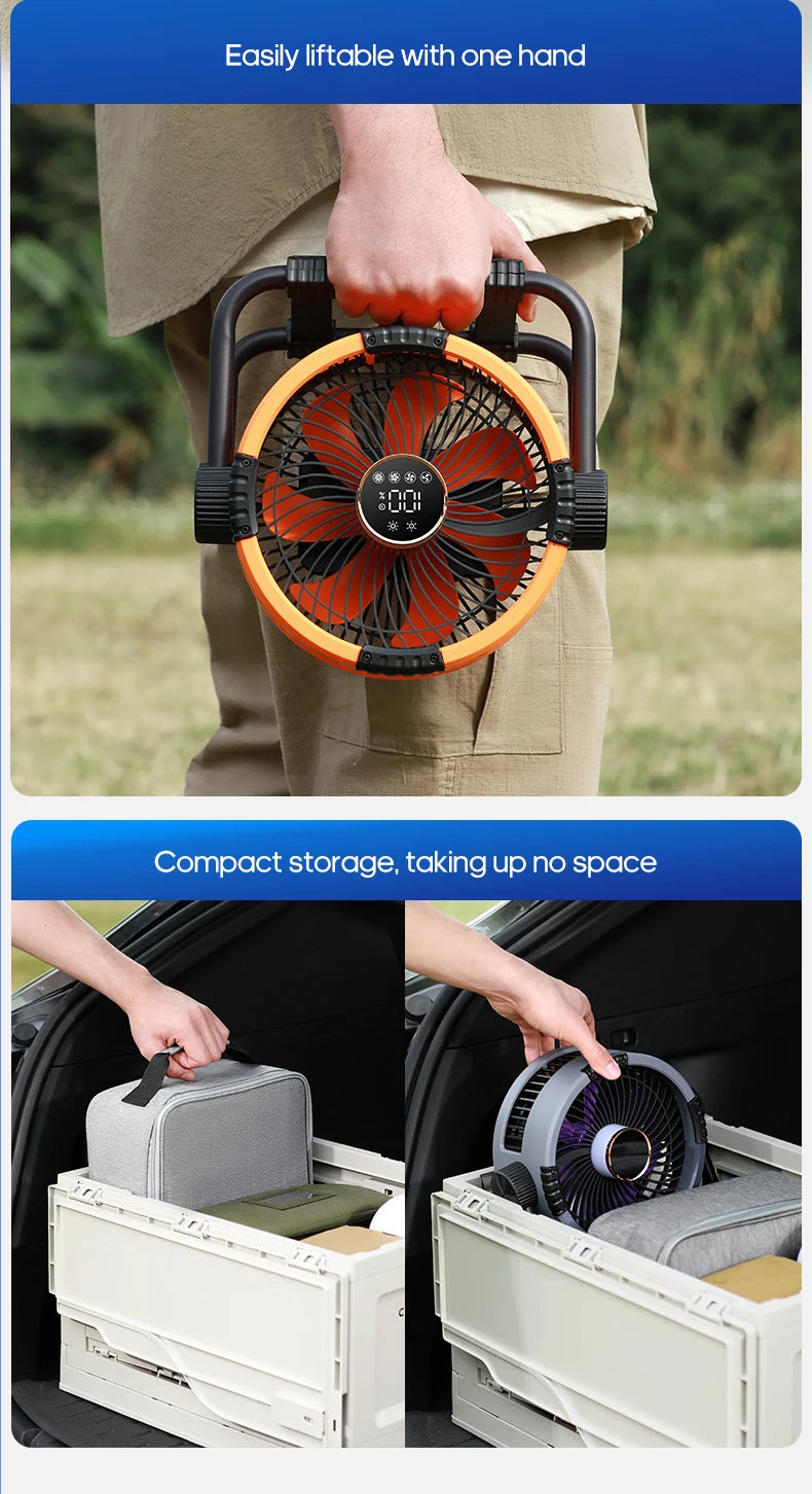 Ventilateur de Camping en plein air Portable 6 en 1, 20000mAh, Rechargeable, sans fil, ventilateur de plafond pour tente, réglage à 4 vitesses, éclairage LED, batterie externe