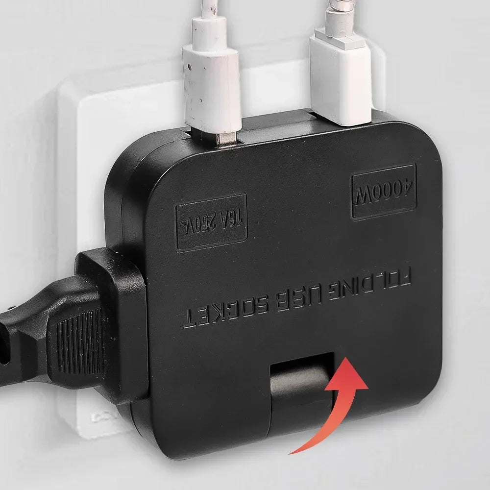 Convertisseur de prise UE 4 en 1 180 °   Prise rotative pour chargement de téléphone portable, 2 USB et 2 prises murales universelles AC, adaptateur secteur