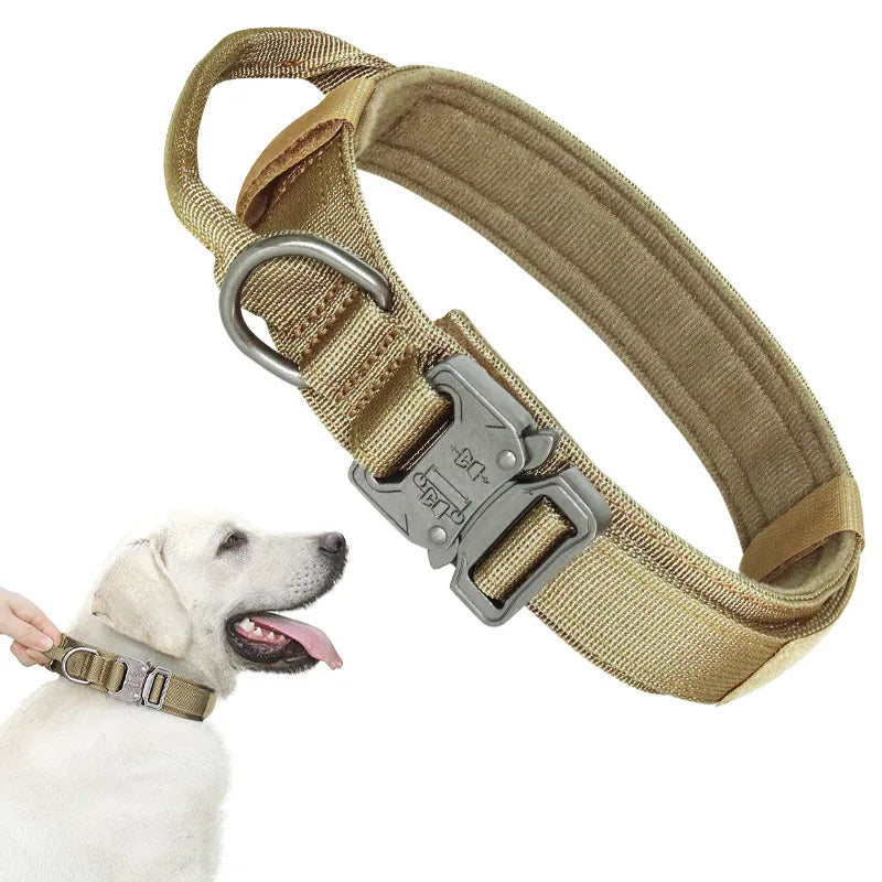 Collier Tactique Nylon pour Chien — Poignée Réglable, Robuste, Taille Moyenne & Grande