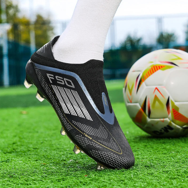 qztzx Chaussures de Football Homme FG Crampons Cuir Verni — Montantes, Terrain Dur EU 32–48