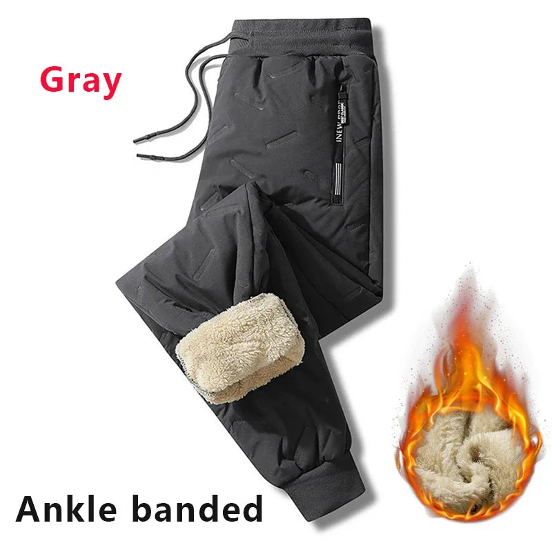 Pantalón de chándal térmico de lana de cordero para hombre, pantalón cálido de algodón, pantalón impermeable, pantalón cortavientos, ropa de chándal de invierno, aspecto de peluche, sonrisa, fjCasual