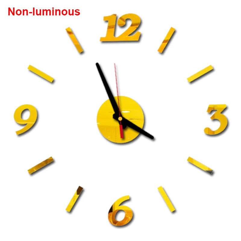 Reloj de pared, reloj de pared luminoso DIY, reloj de cuarzo, pegatinas de espejo acrílico, reloj de pared, decoración de pared, decoración cálida del hogar.