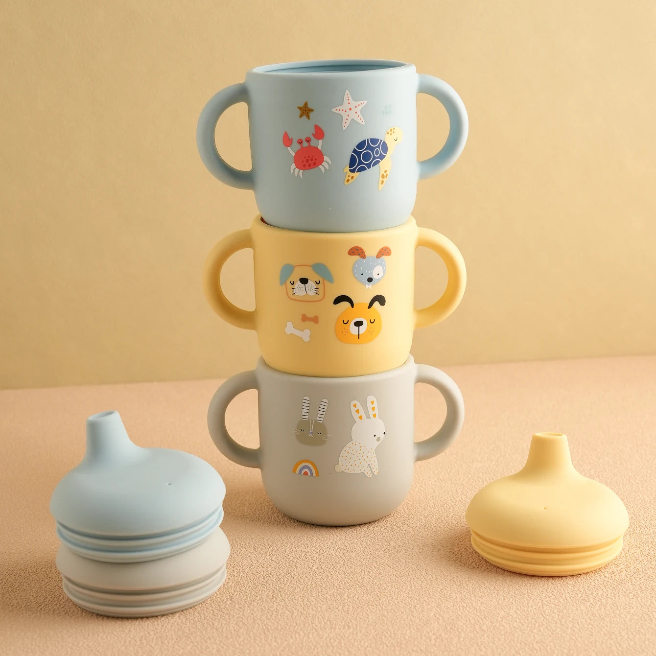 1 pieza taza de alimentación de silicona de dibujos animados para bebé, sin BPA, a prueba de fugas, taza de entrenamiento con mango, para viajes, apta para lavavajillas, artículos para bebé