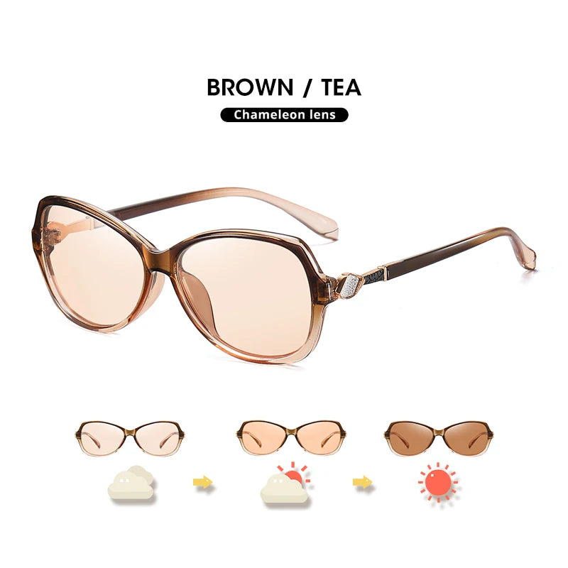 LIOUMO - Stylish Crystal Women's Sunglasses, Polarized, Photochromic, Luxury, Chameleon Effect, Women's Sunglasses
