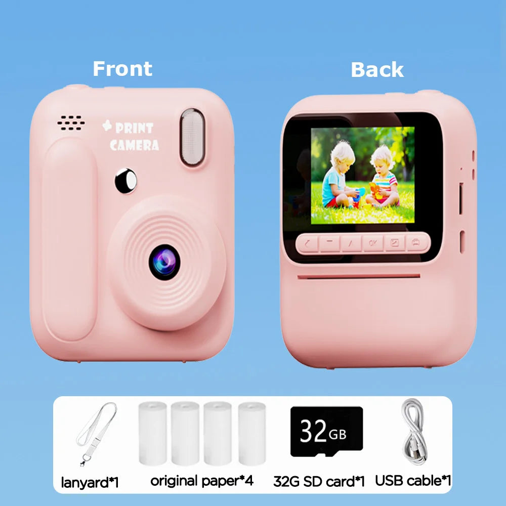 Instant Camera for Kids, Color Printing, 32GB, 1080P, Thermal Print Toy, Photo, Video Games, Music, Children's Gift